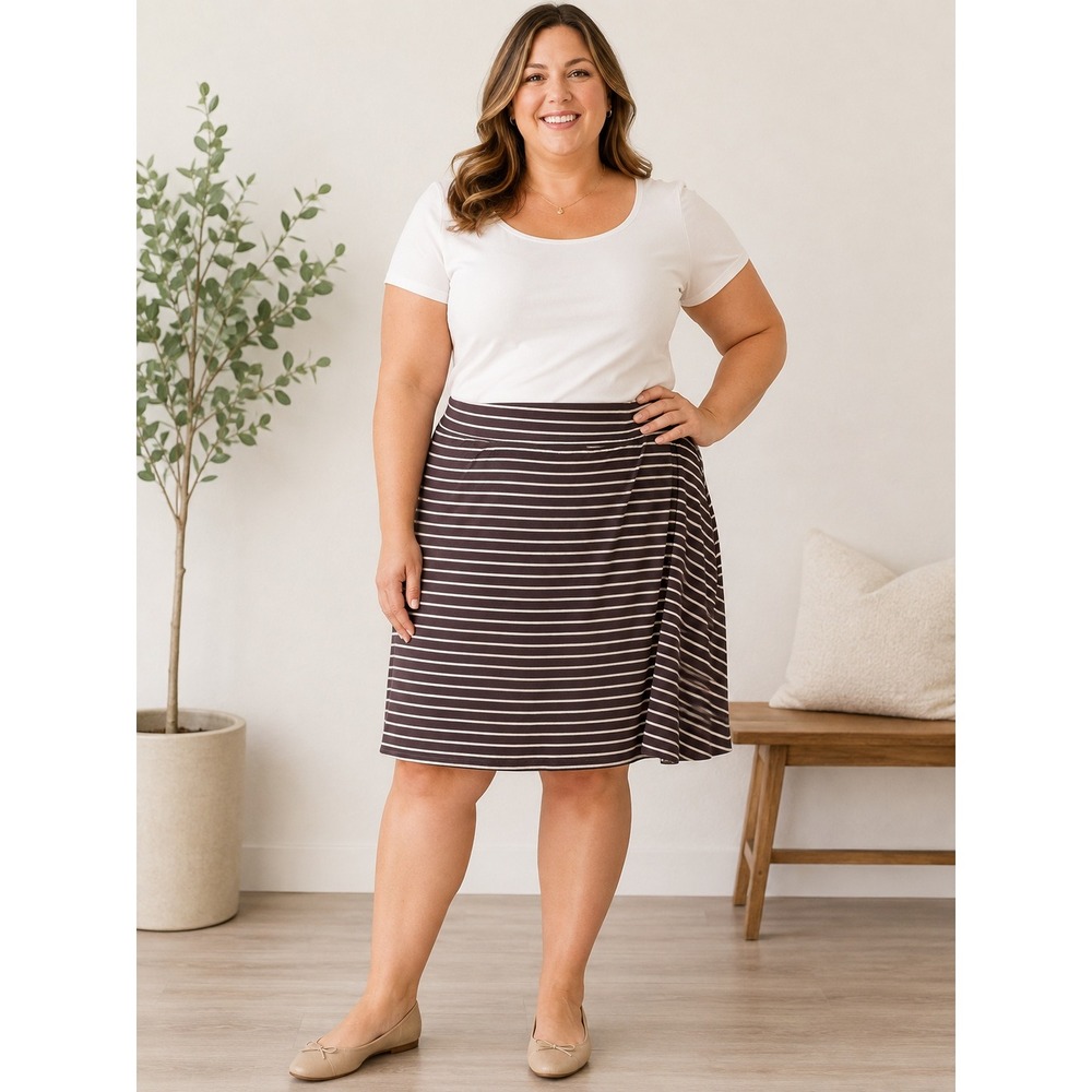 Pact Mini Skirt Womens 2X Stripes Organic Cotton Stretch Purple White